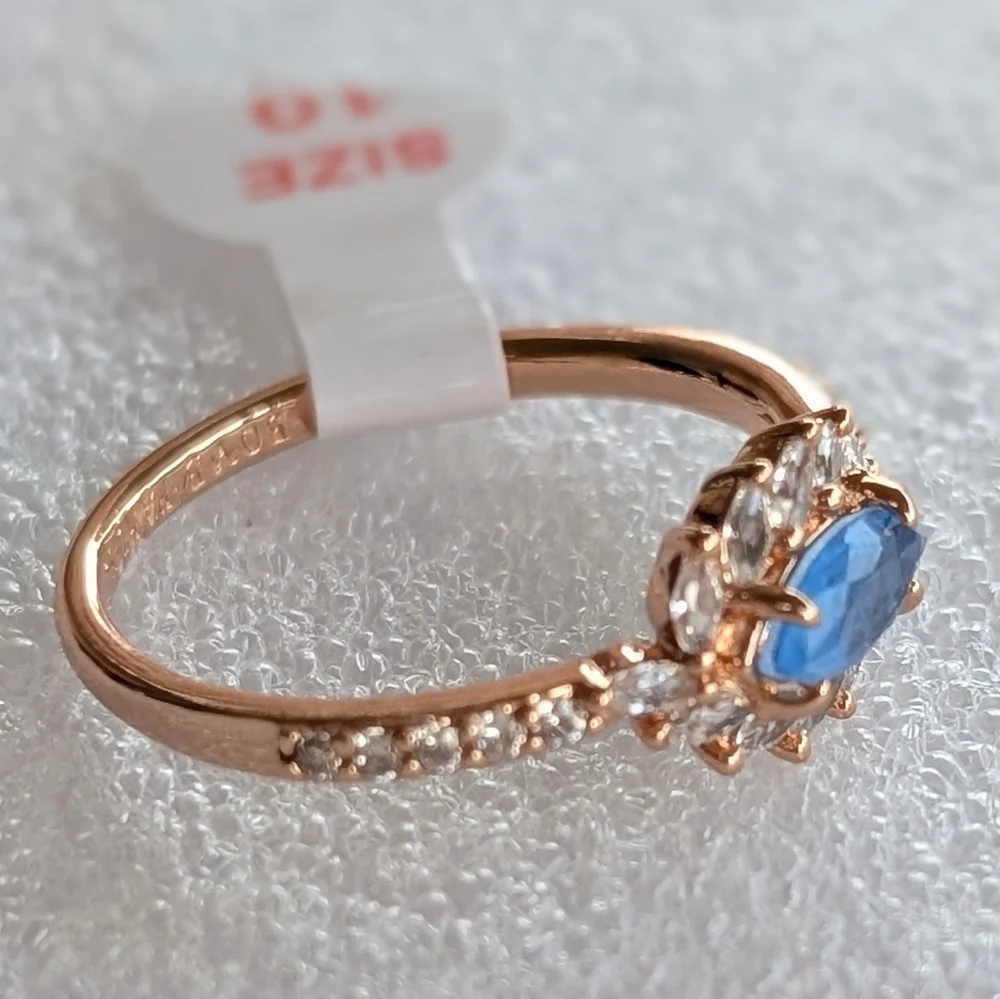 Brilliant NWT Bomb Party Lab Created Blue White Topaz Rose Gold Plated Sz10 Ring